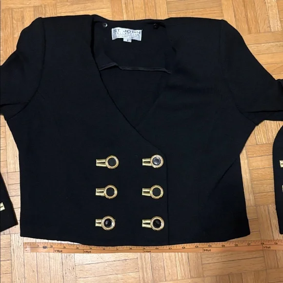 St.John collection Black Cropped Blazer with Gold Accents - Picture 5 of 16